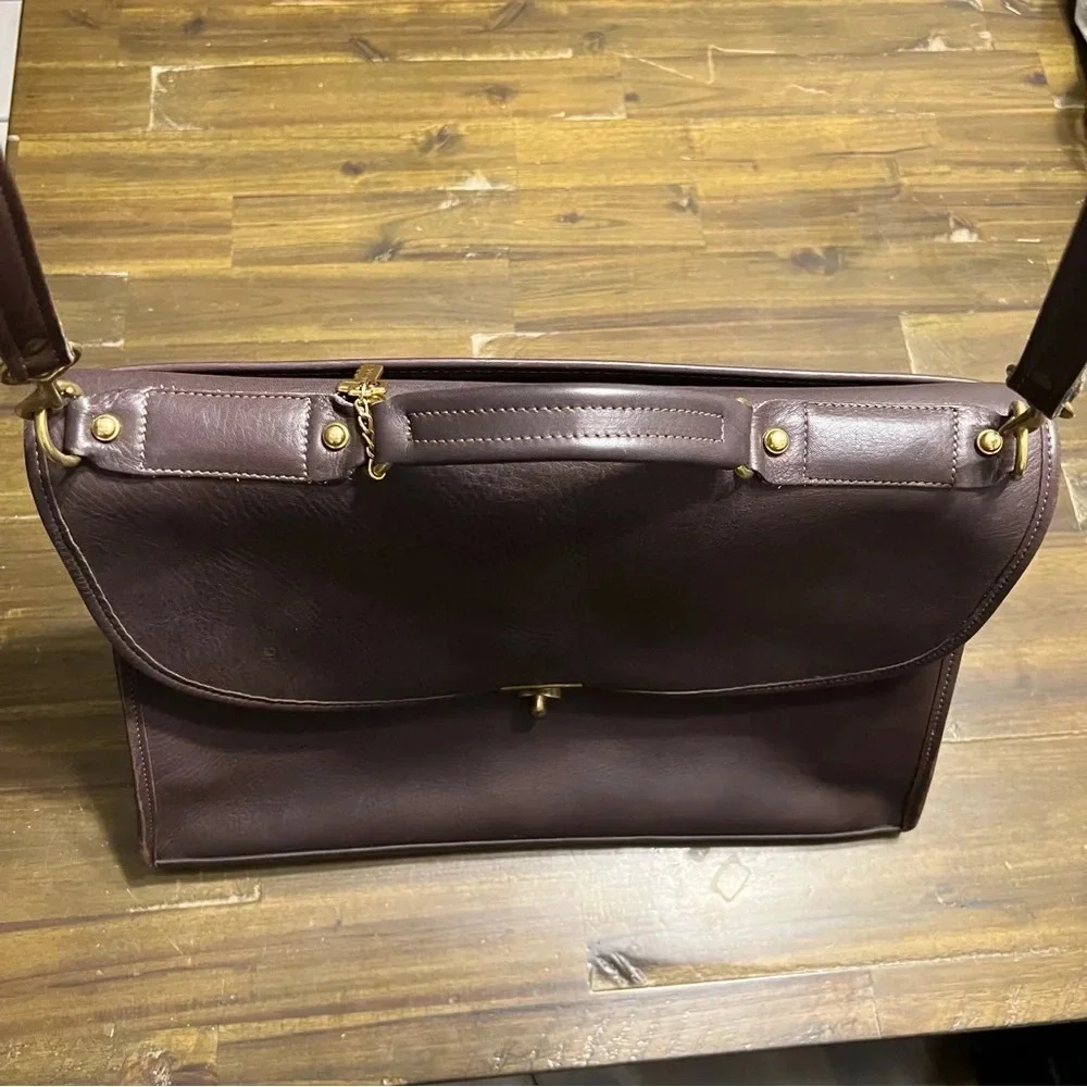 Jack Georges Brown Leather Turn Lock Briefcase Shoulder Bag Messenger